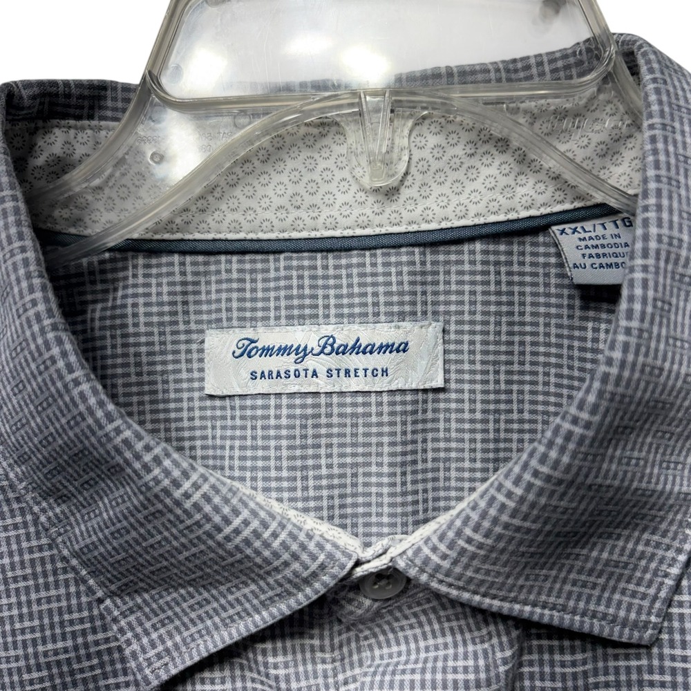 Tommy Bahama Sarasota Stretch Mens XXL Grey White Grid Long Sleeve Button Shirt - Picture 13 of 15
